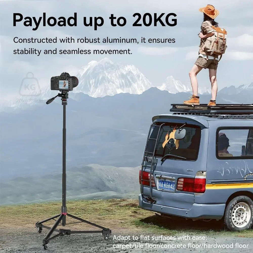 Tripod Dolly Stand with 3 Wheels Aluminum Alloy Foldable Tripod